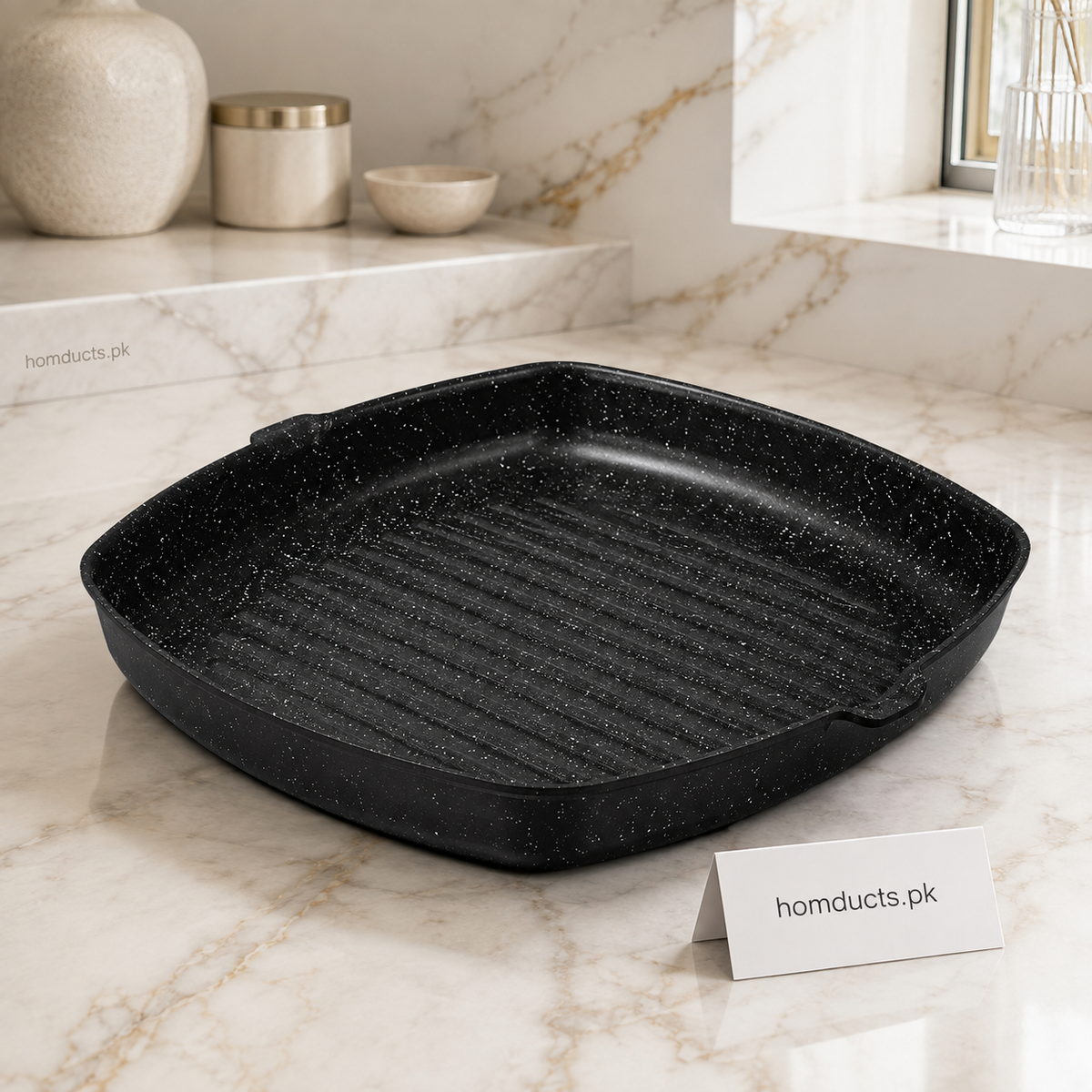 Premium 24cm Non-Stick Square Grill Pan – Granite Coated Steak, BBQ & Grilling Pan