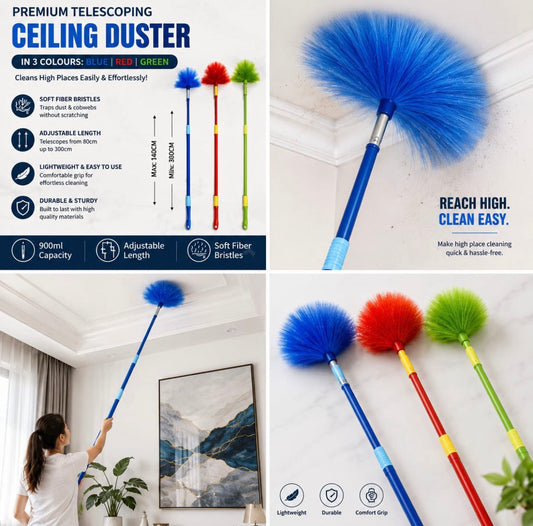 Premium Extendable Microfiber Ceiling Duster with Telescopic Handle | Long Reach Cobweb & Fan Cleaning Brush