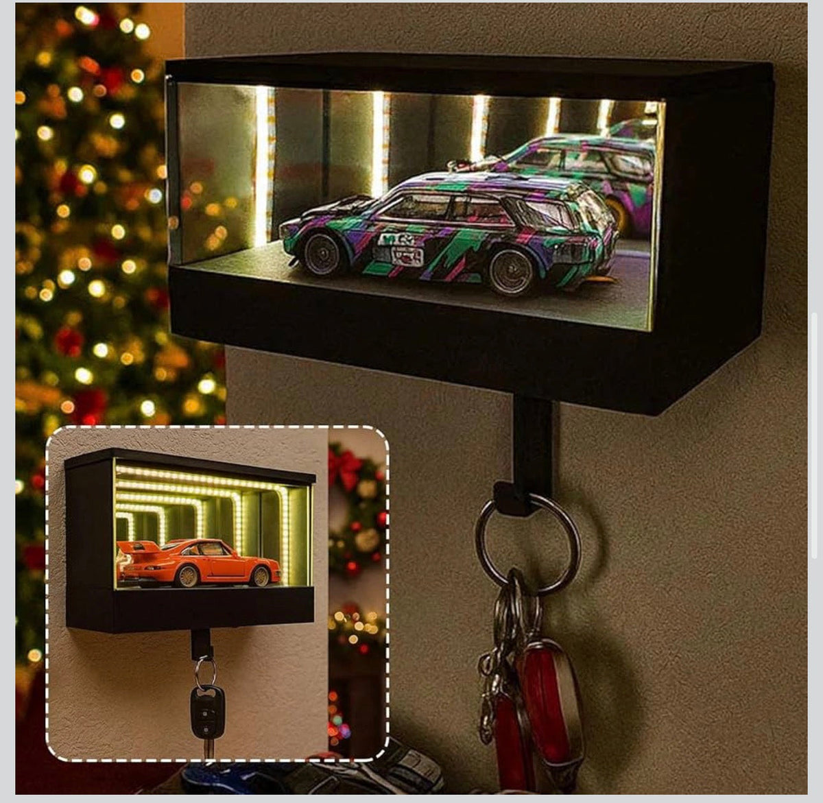Infinity Mirror LED Car Key Holder Wall Shelf with Display Box & Ambient Light