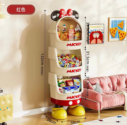 Original Disney Mickey 3-Tier Storage Organizer Cabinet | Multipurpose Standing Storage Shelf with Display Compartment for Kids Room & Home