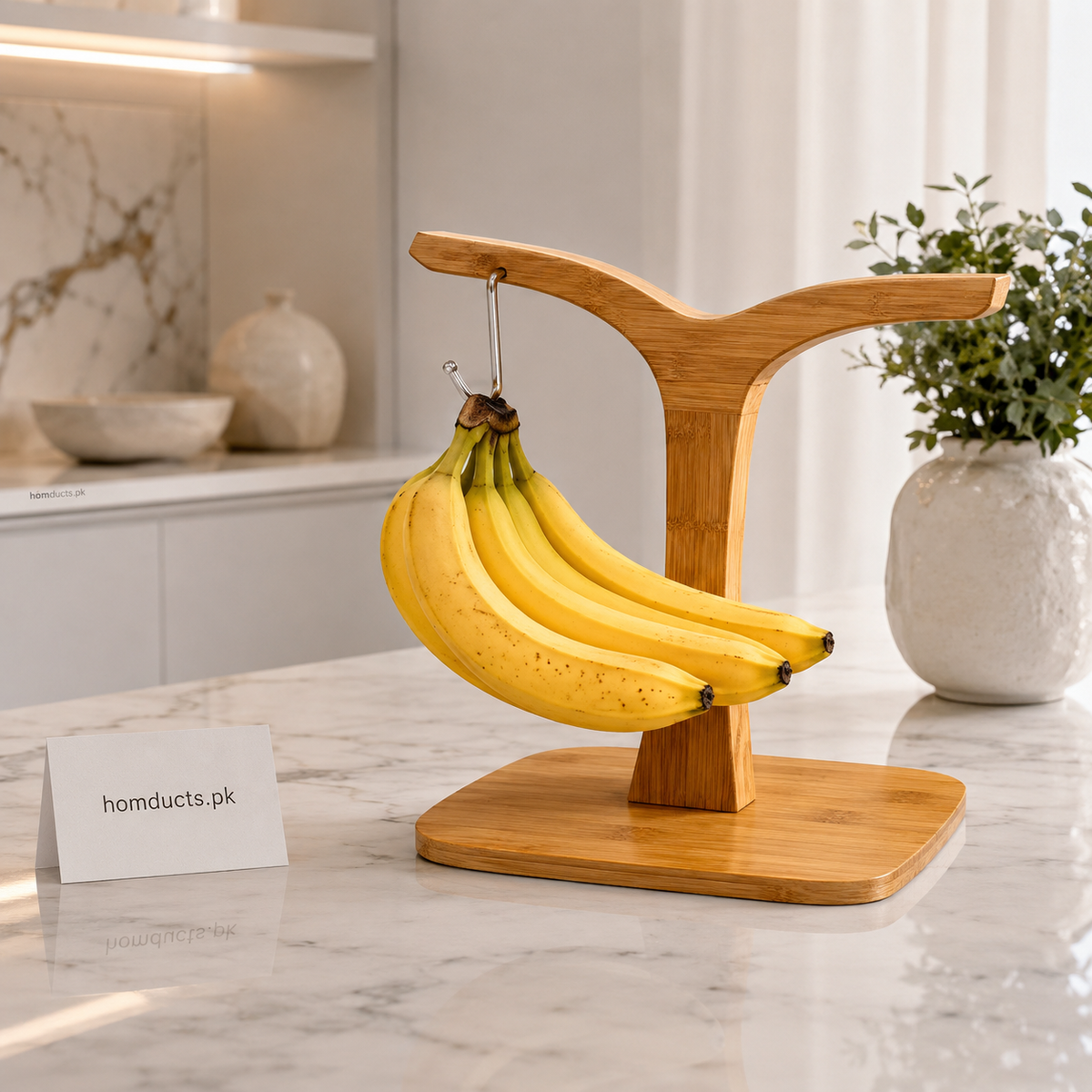 Premium Bamboo Banana Holder Stand | Modern Wooden Banana Hanger for Kitchen Counter