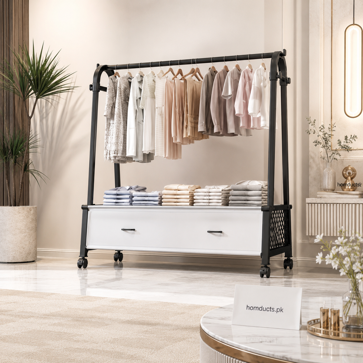 Luxury A-Frame Dustproof Clothes Rack with Storage Shelf & Wheels | Heavy-Duty Garment Organizer