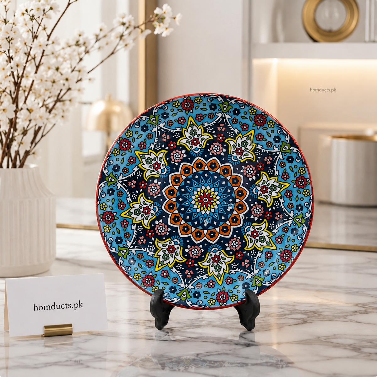 8-Inch Decorative Ceramic Quarter Plate | Floral Mandala Dessert & Snack Plate