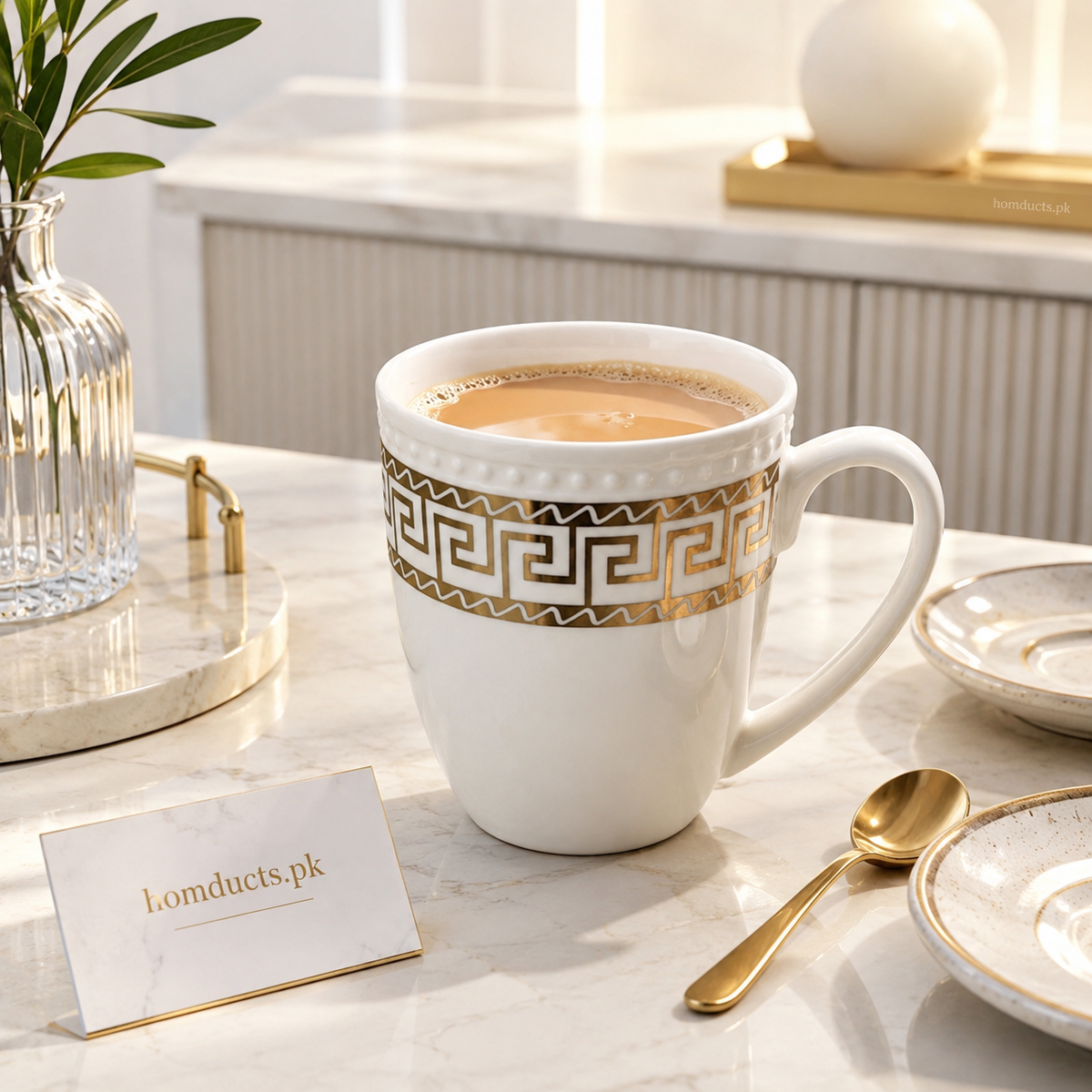 6 Pcs Luxury Ceramic Coffee Mug Set with Gold Greek Pattern – Premium Tea & Coffee Cups