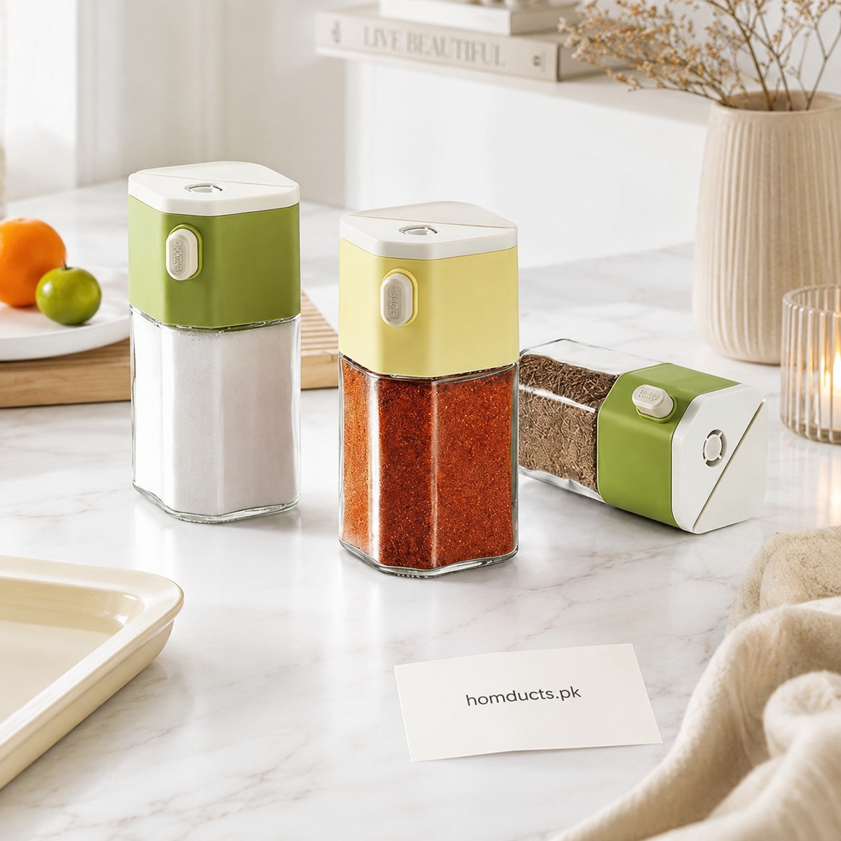 1 Pc Premium Glass Spice Dispenser Bottle with Push Button | Salt, Pepper & Seasoning Storage Jar (200ml)