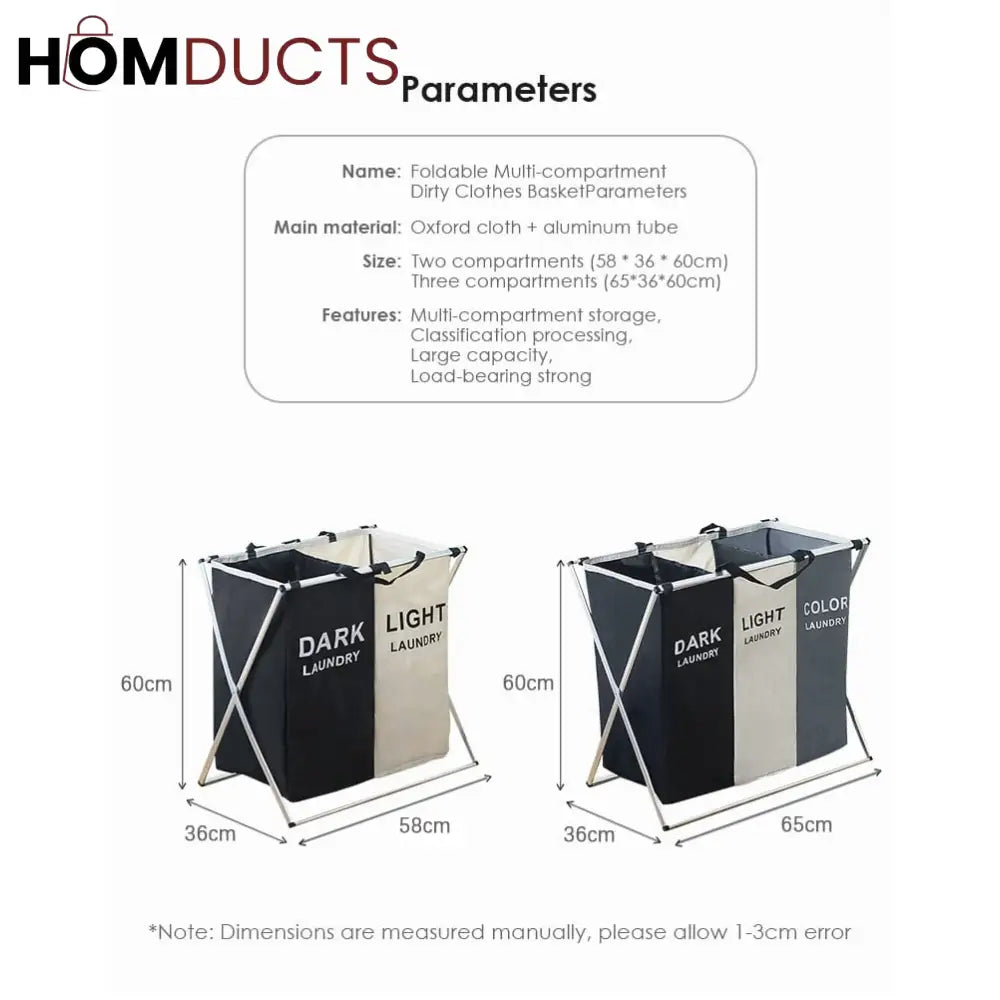 Foldable 2 and 3 Section Laundry Basket