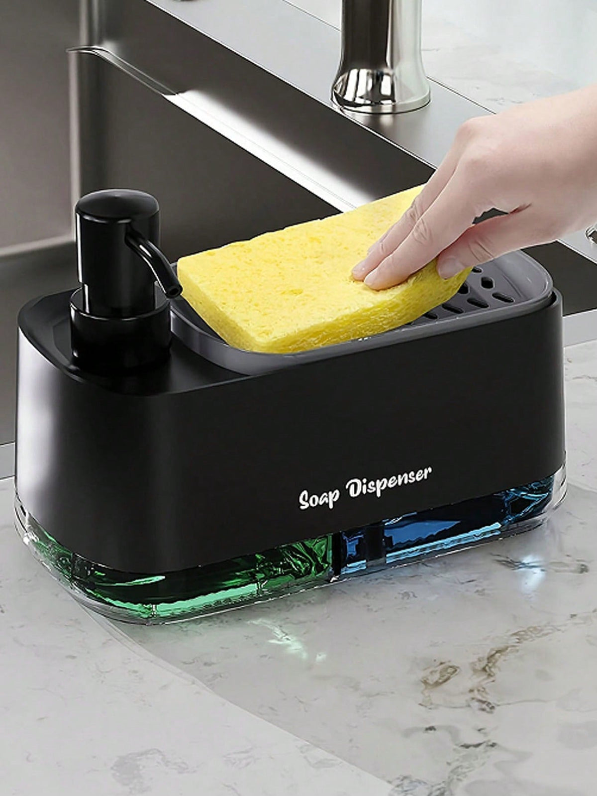 Kitchen Dishwashing Soap Dispenser with Dual Compartments & Sponge Tray (Import Quality)