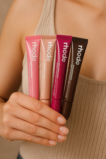 Premium Beauty Trio – Rhode Lip Tint | Rare Beauty Liquid Blush | Maybelline Sky High Mascara