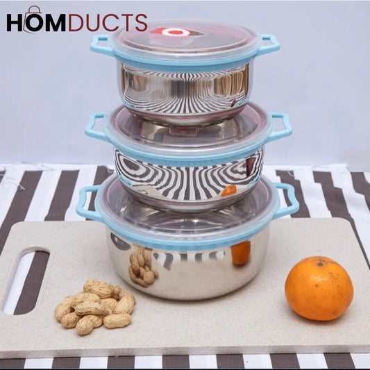 3Pcs Stainless Steel Container With Airtight lid