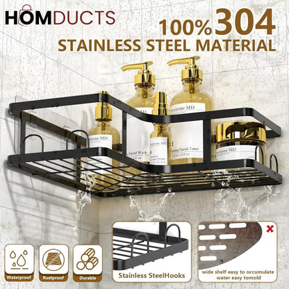 5-Piece Wall-Mounted Black Metal Bathroom Shelf Set – Rustproof Storage Organizer for Toiletries & Essentials