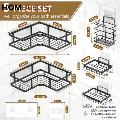 5-Piece Wall-Mounted Black Metal Bathroom Shelf Set – Rustproof Storage Organizer for Toiletries & Essentials