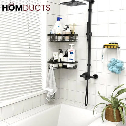 5-Piece Wall-Mounted Black Metal Bathroom Shelf Set – Rustproof Storage Organizer for Toiletries & Essentials