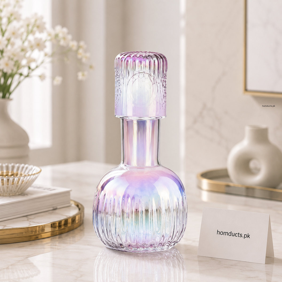 Danny Home Premium Decorative Glass Bottle with Tumbler Lid – 900ml
