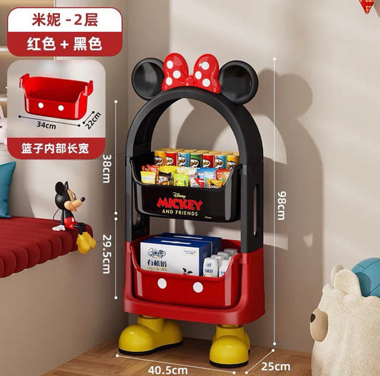 Original Disney Mickey & Minnie 2-Tier Toy Storage Organizer Rack | Kids Standing Storage Shelf for Toys, Books & Nursery Essentials
