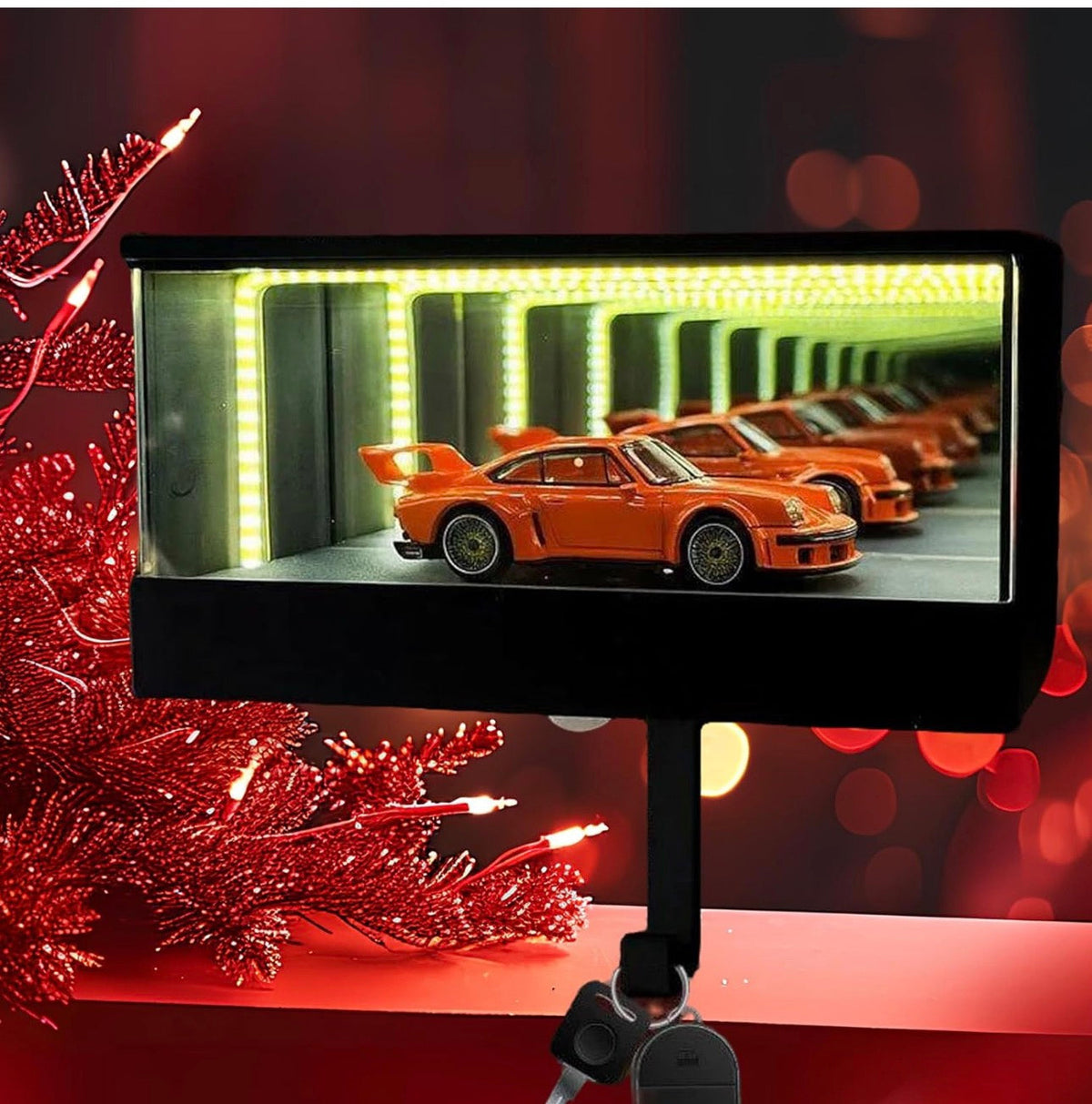 Infinity Mirror LED Car Key Holder Wall Shelf with Display Box & Ambient Light