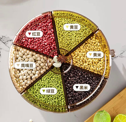 Premium 6-Compartment Rotating Dry Food Dispenser – Airtight Grain, Cereal & Rice Storage Container