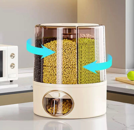 Premium 6-Compartment Rotating Dry Food Dispenser – Airtight Grain, Cereal & Rice Storage Container