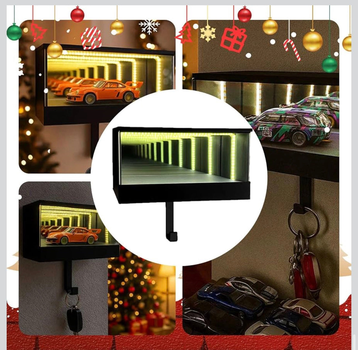 Infinity Mirror LED Car Key Holder Wall Shelf with Display Box & Ambient Light
