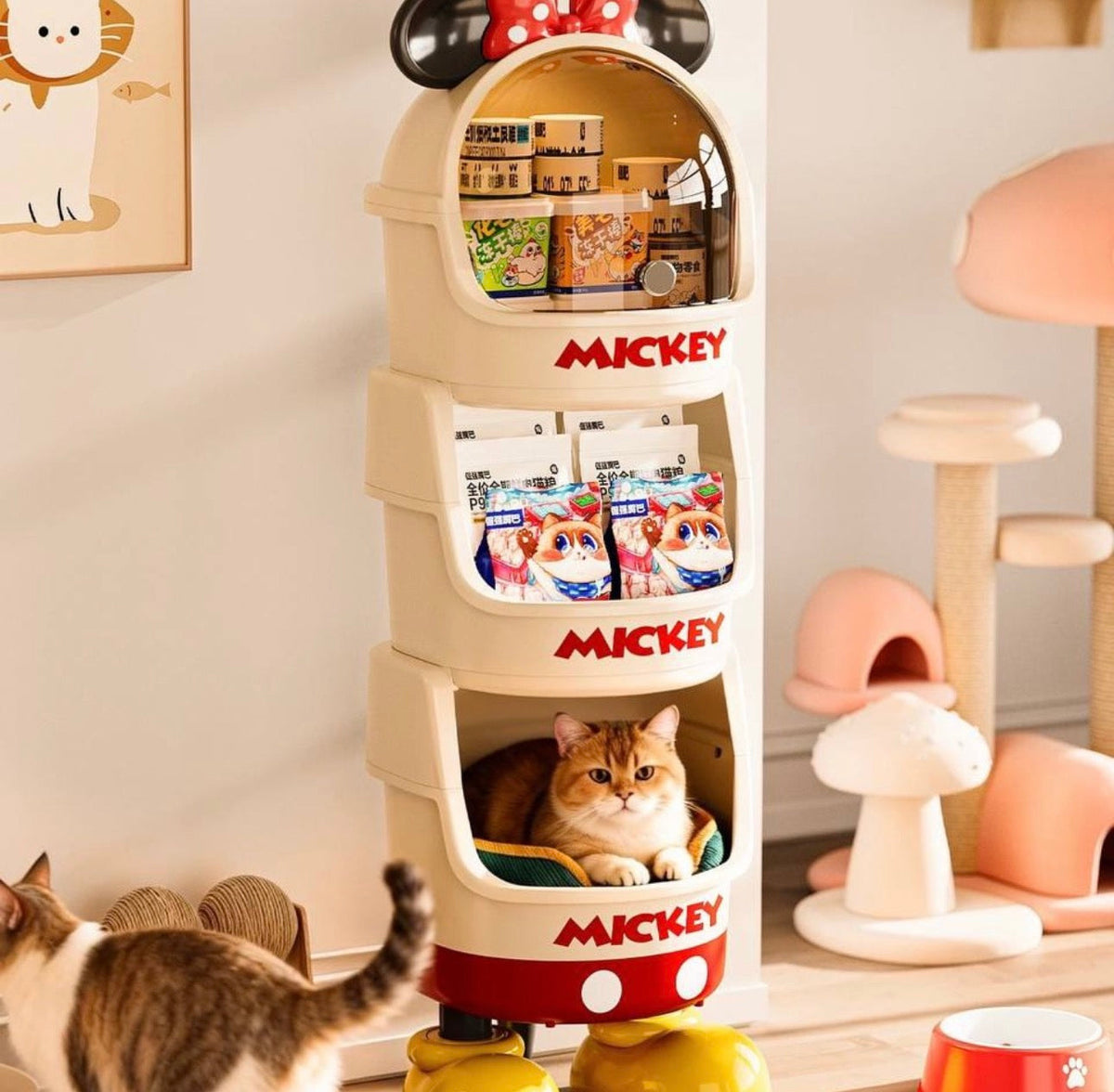 Original Disney Mickey 3-Tier Storage Organizer Cabinet | Multipurpose Standing Storage Shelf with Display Compartment for Kids Room & Home