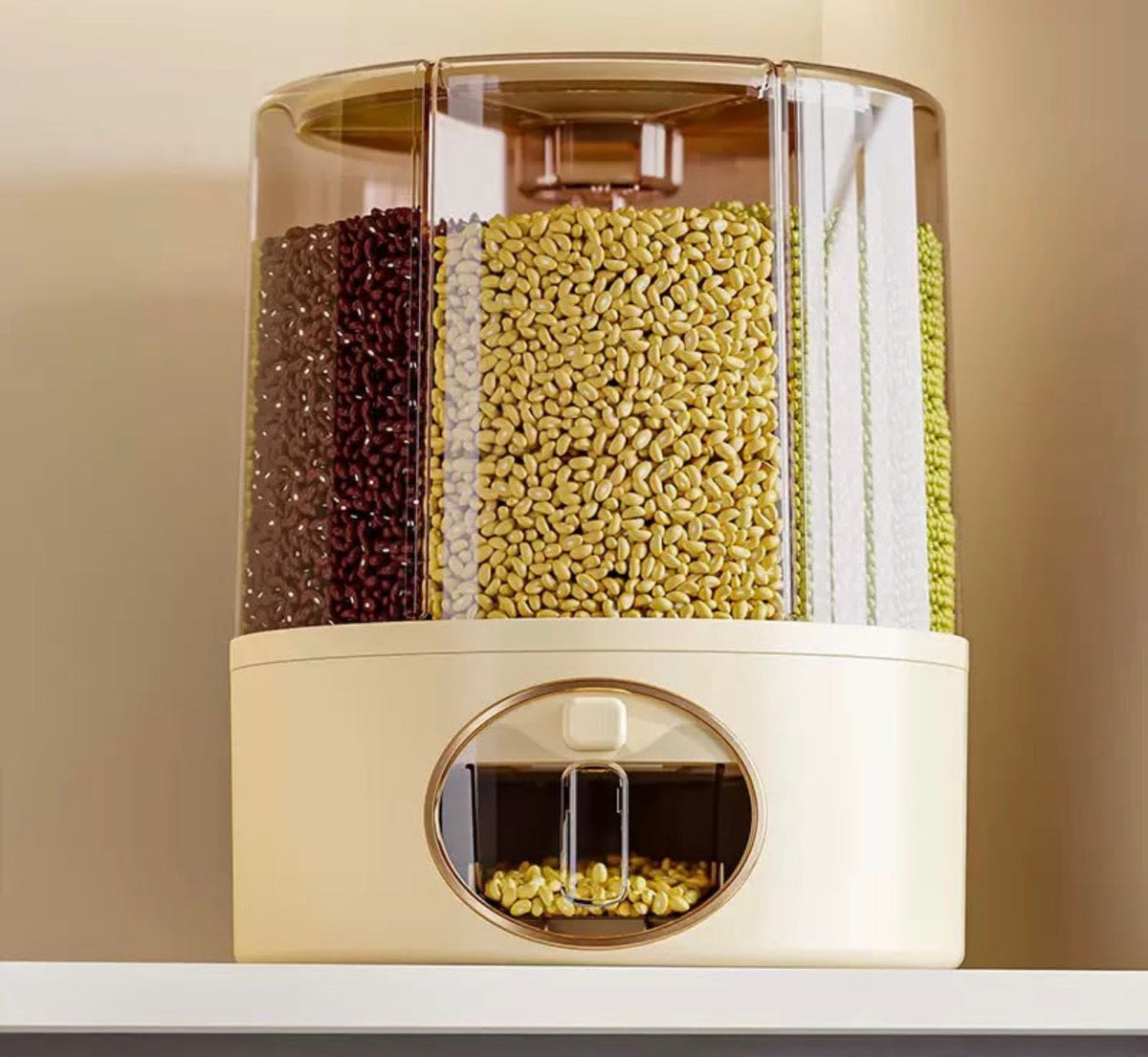 Premium 6-Compartment Rotating Dry Food Dispenser – Airtight Grain, Cereal & Rice Storage Container