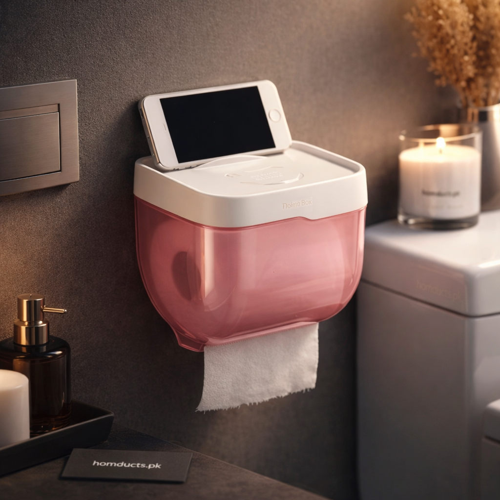 Luxury 3-in-1 Wall Mounted Tissue Box with Phone Holder & Storage Tray – Punch-Free Bathroom Organizer
