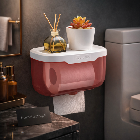 Luxury 3-in-1 Wall Mounted Tissue Box with Phone Holder & Storage Tray – Punch-Free Bathroom Organizer