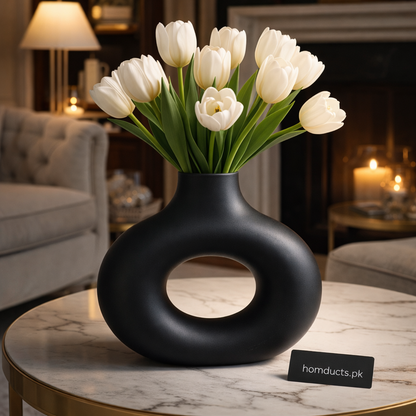 Modern Donut Shape Decorative Flower Vase – Elegant Minimalist Table Centerpiece (High Quality)