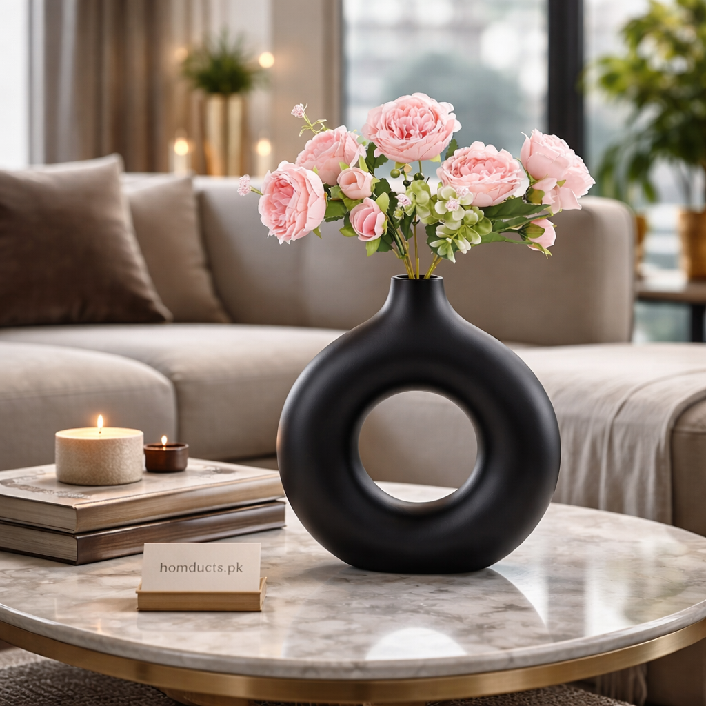 Modern Donut Shape Decorative Flower Vase – Elegant Minimalist Table Centerpiece (High Quality)