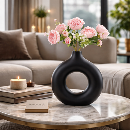 Modern Donut Shape Decorative Flower Vase – Elegant Minimalist Table Centerpiece (High Quality)