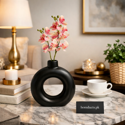 Modern Donut Shape Decorative Flower Vase – Elegant Minimalist Table Centerpiece (High Quality)