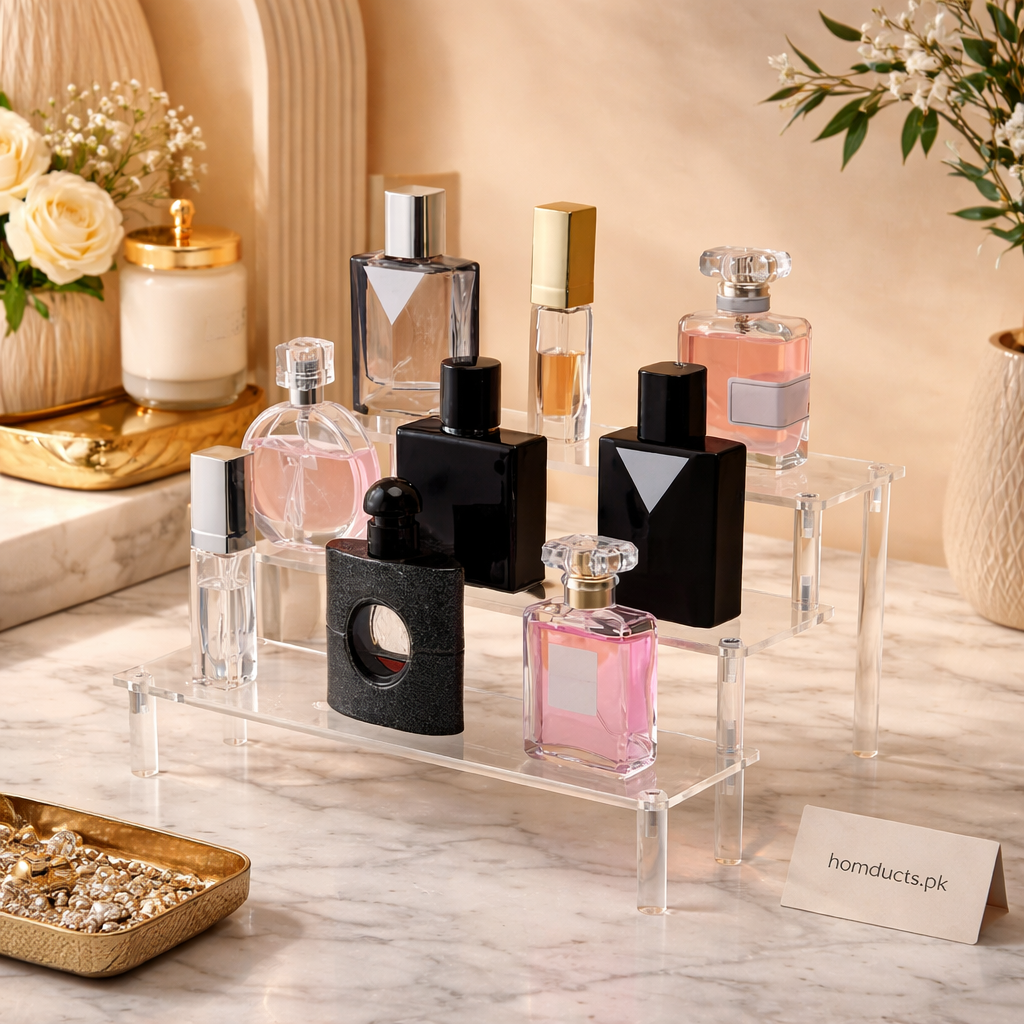Luxury Acrylic Perfume Organizer Stand – Multi-Tier Vanity Display Shelf