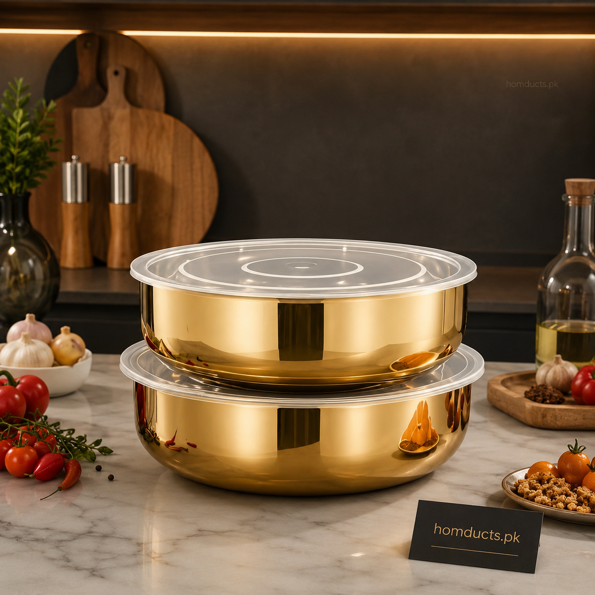 Premium Gold Stainless Steel Food Storage Bowl with Transparent Airtight Lid – Multipurpose Kitchen Serving Container