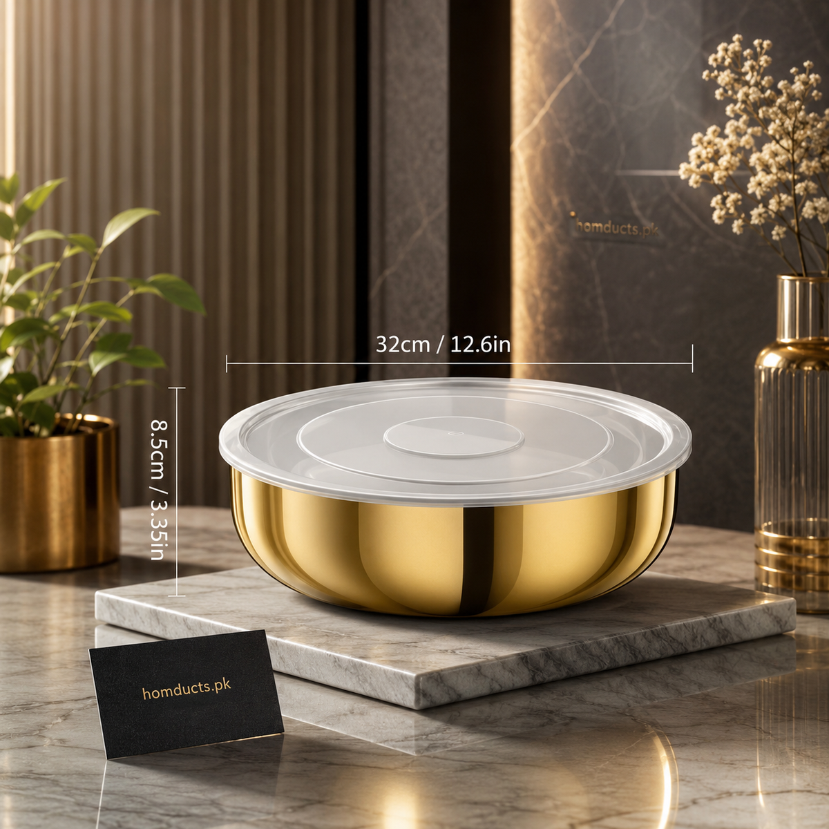 Premium Gold Stainless Steel Food Storage Bowl with Transparent Airtight Lid – Multipurpose Kitchen Serving Container
