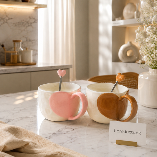 4-Piece Couple Heart Ceramic Mug & Spoon Gift Set – Romantic Coffee Cup Set with Gift Box