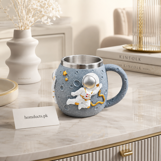 Astronaut Moon Stainless Steel Coffee Mug with 3D Space Design – 450ml