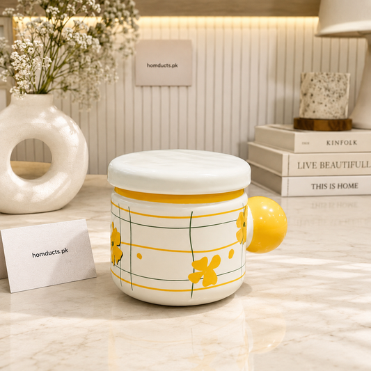 Luxury Floral Ceramic Mug with Lid | Premium Coffee, Tea & Hot Chocolate Cup