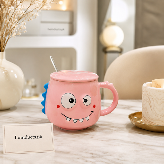 Cute Cartoon Dinosaur Ceramic Mug with Lid & Spoon | Kawaii Coffee Cup