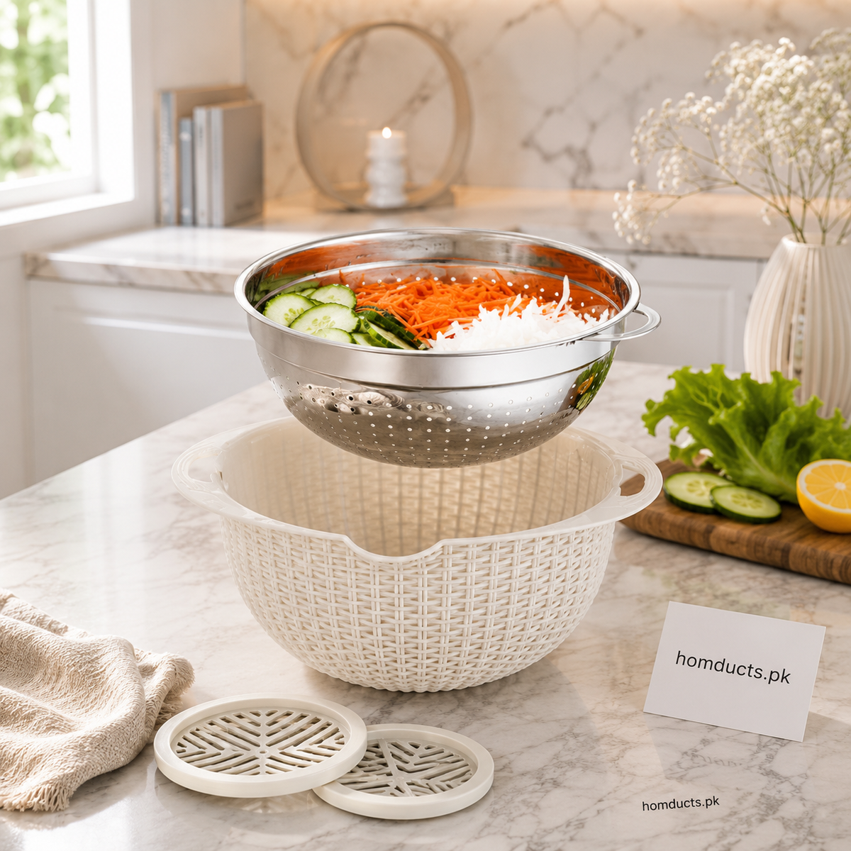 Multifunctional Stainless Steel Strainer & Drain Basket Bowl Set
