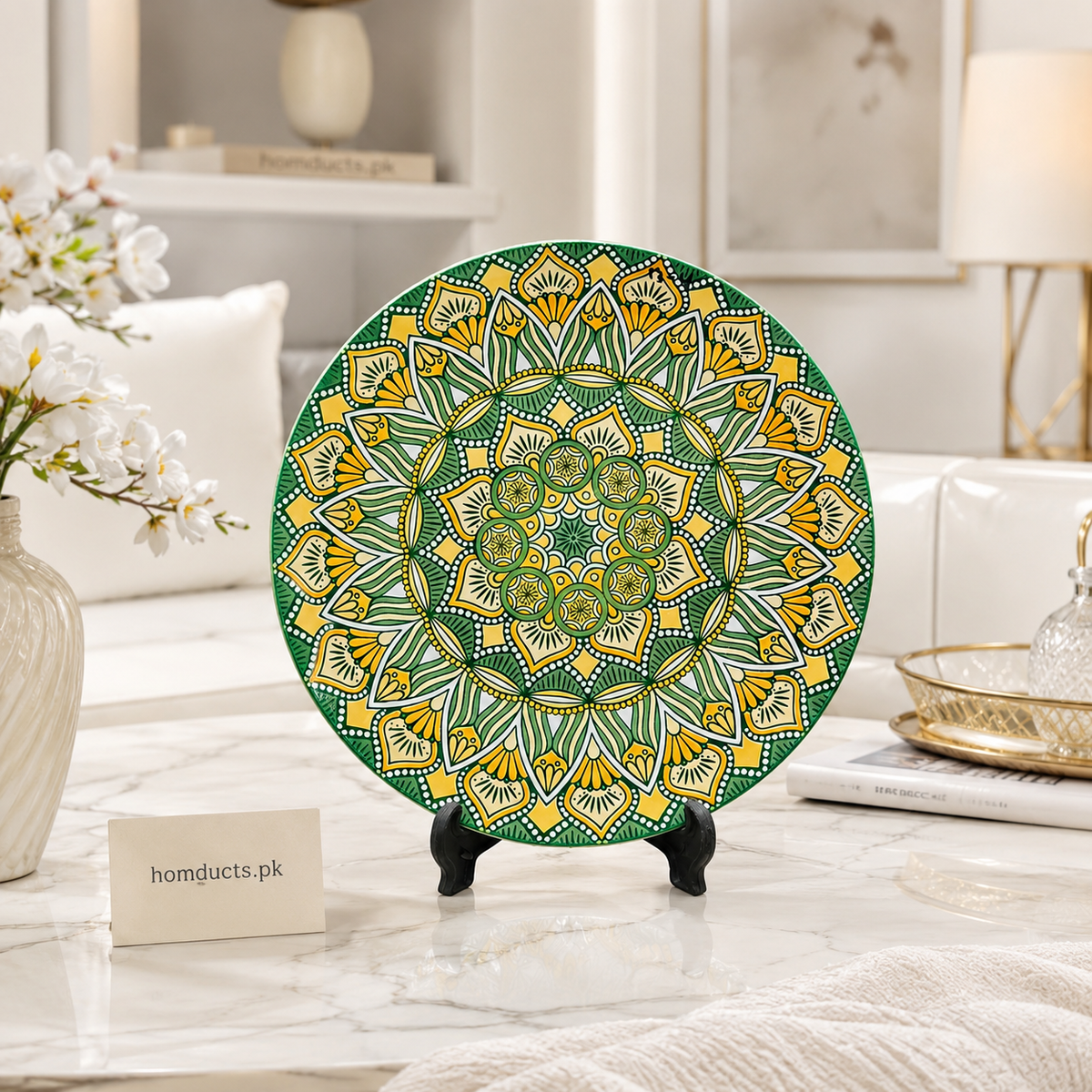 10-Inch Green Mandala Decorative Ceramic Plate