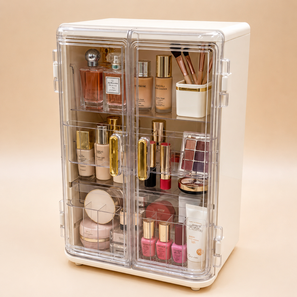 Luxury Acrylic Makeup Organizer Box with Drawers & Transparent Doors – Large Cosmetic Storage Cabinet for Skincare, Brushes & Beauty Essentials