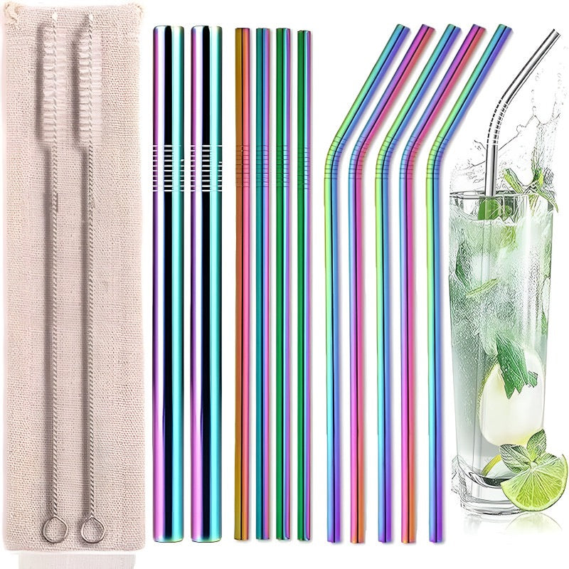 Premium Stainless Steel Reusable Straw Set – 4 Piece Metal Drinking Straws with Cleaning Brush | Eco-Friendly & Dishwasher Safe