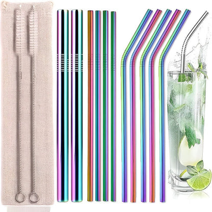 Premium Stainless Steel Reusable Straw Set – 4 Piece Metal Drinking Straws with Cleaning Brush | Eco-Friendly & Dishwasher Safe