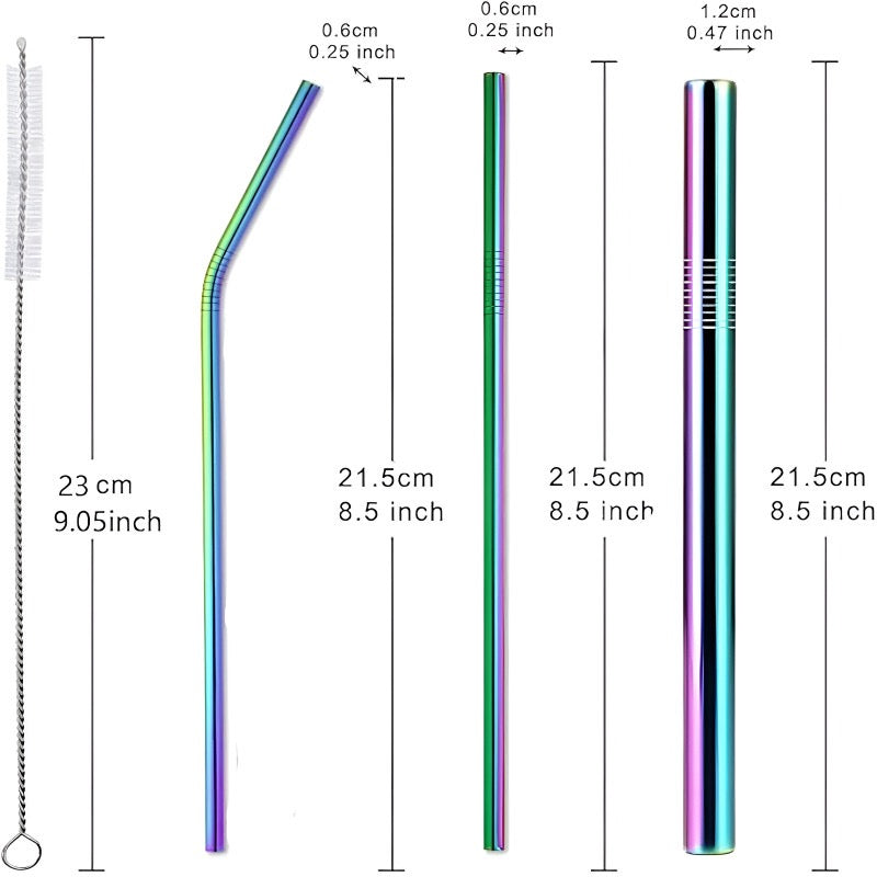 Premium Stainless Steel Reusable Straw Set – 4 Piece Metal Drinking Straws with Cleaning Brush | Eco-Friendly & Dishwasher Safe