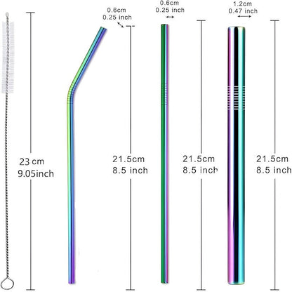 Premium Stainless Steel Reusable Straw Set – 4 Piece Metal Drinking Straws with Cleaning Brush | Eco-Friendly & Dishwasher Safe
