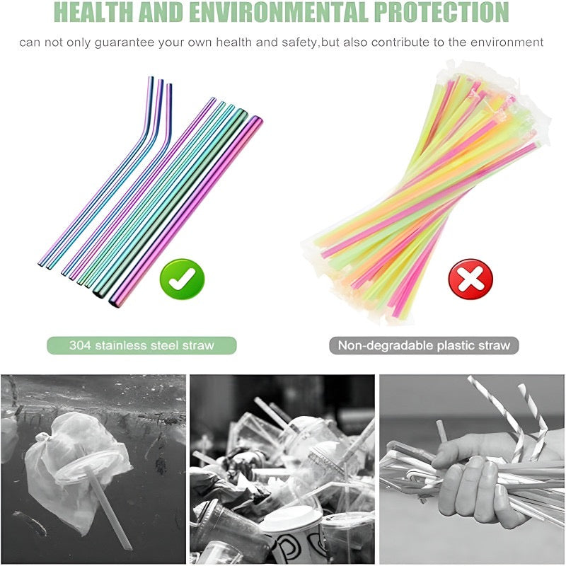 Premium Stainless Steel Reusable Straw Set – 4 Piece Metal Drinking Straws with Cleaning Brush | Eco-Friendly & Dishwasher Safe