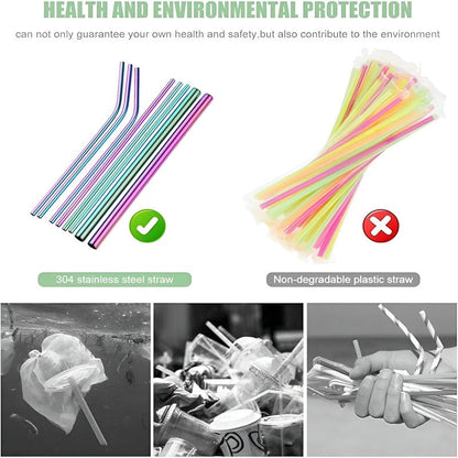 Premium Stainless Steel Reusable Straw Set – 4 Piece Metal Drinking Straws with Cleaning Brush | Eco-Friendly & Dishwasher Safe