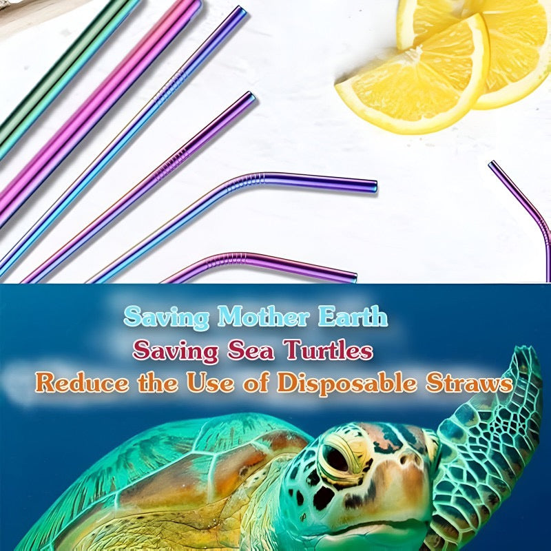 Premium Stainless Steel Reusable Straw Set – 4 Piece Metal Drinking Straws with Cleaning Brush | Eco-Friendly & Dishwasher Safe