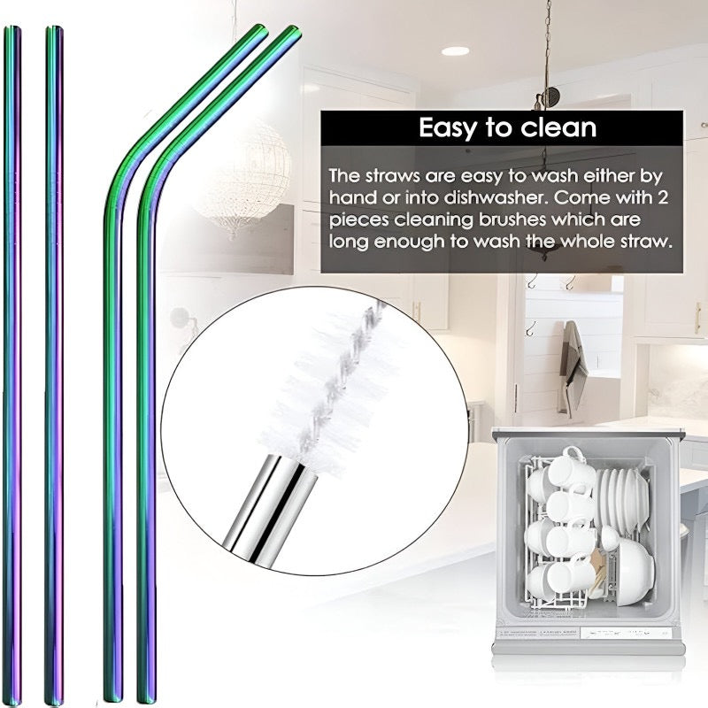 Premium Stainless Steel Reusable Straw Set – 4 Piece Metal Drinking Straws with Cleaning Brush | Eco-Friendly & Dishwasher Safe