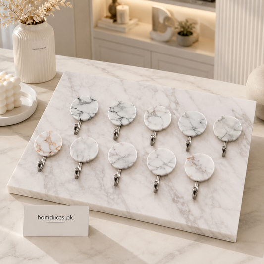 10-Piece Marble Design Self-Adhesive Wall Hooks | Heavy Duty Plastic Sticky Hooks for Bathroom, Kitchen & Home Organization