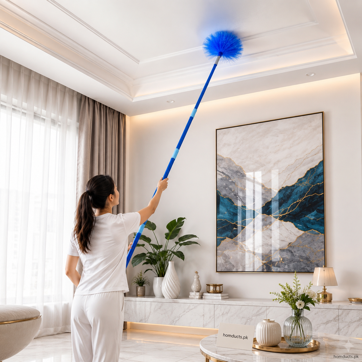 Premium Extendable Microfiber Ceiling Duster with Telescopic Handle | Long Reach Cobweb & Fan Cleaning Brush